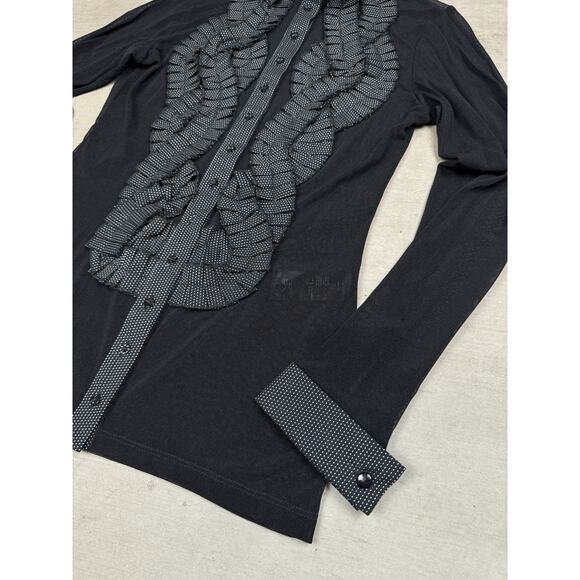 Anne Fontaine Black Button Up Sheer Ruffle Long Sleeve Top Blouse Size 38 US 4/6 - Picture 3 of 8